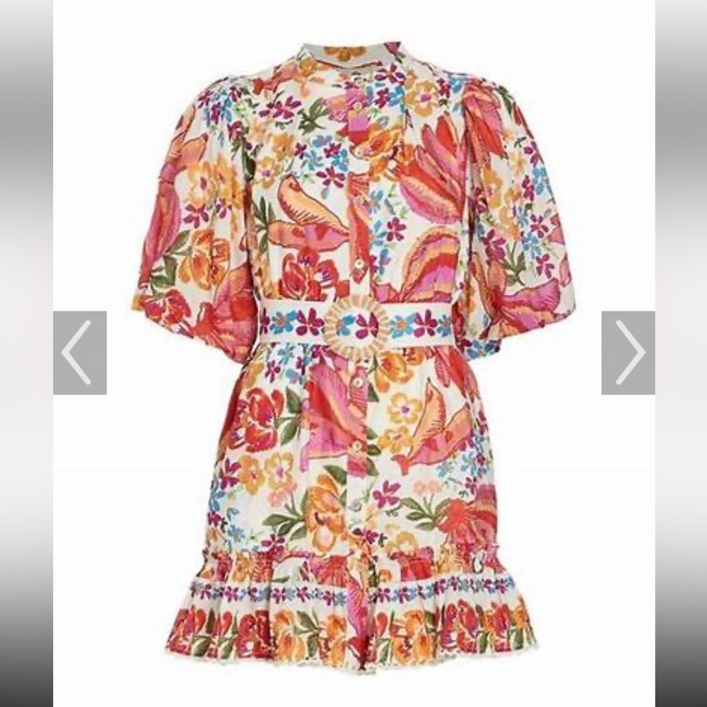 Farmrio white spring bananas belted mini dress